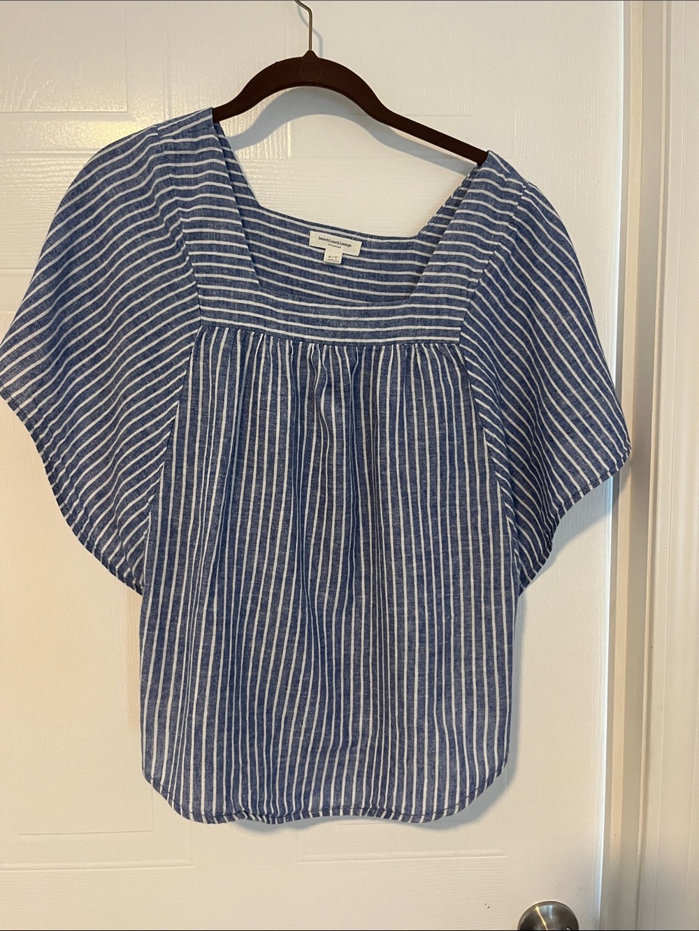 beachlunchlounge Blue and White Striped linen cotton blend women’s blouse